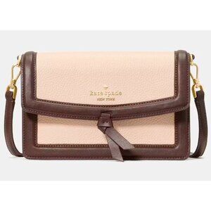 G Kate Spade Knott Flap Crossbody Bag Beige & Brown Leather Purse KM610 NWT $249